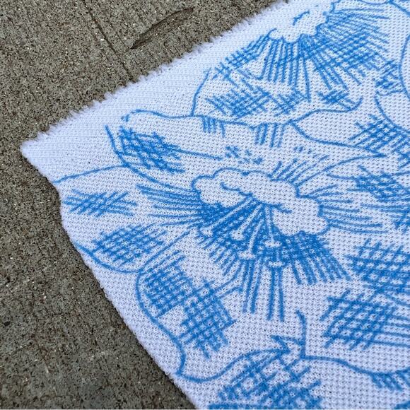 Vintage Kenmill Textile blue white hibiscus tropical flower fabric 60"x78" - Picture 3 of 7